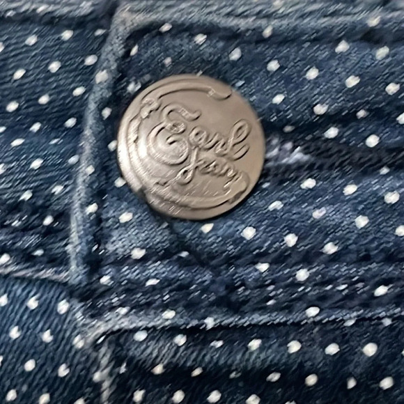 Earl Jean mini Skirt Womens 8 Navy Blue Polka Dot A Line Front Zip light stretch - Picture 4 of 12